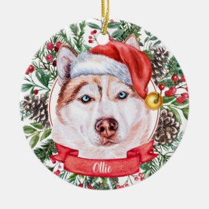 Brown Husky Dog Aangepast kerstkerstkerstkerstkers Keramisch Ornament