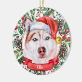 Brown Husky Dog Aangepast kerstkerstkerstkerstkers Keramisch Ornament (Links)