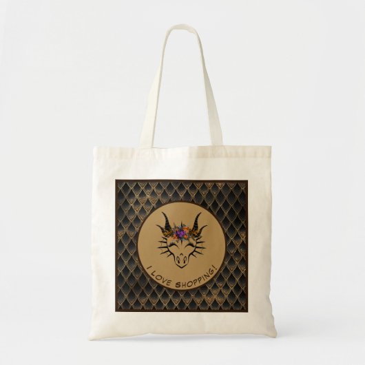 Brown I Love Shopping Dragon Head & Scales Tote Bag (Voorkant)