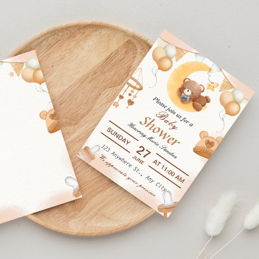 Brown Illustration Baby shower Uitnodiging