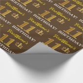 Brown, Imitation Gold Kijk "11e BIRTHDAY" Cadeaupapier (Hoek)