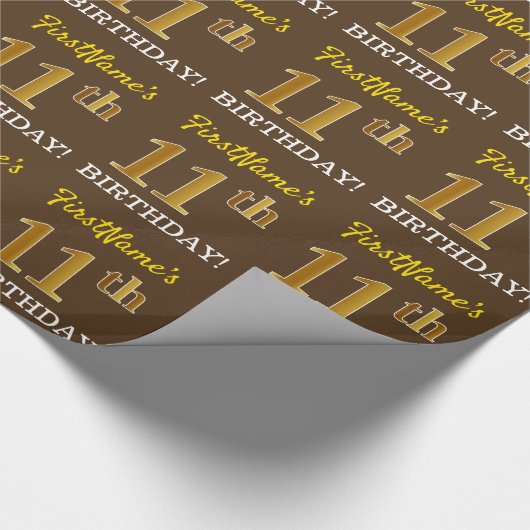 Brown, Imitation Gold Kijk "11e BIRTHDAY" Cadeaupapier (Hoek)