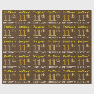 Brown, Imitation Gold Kijk "11e BIRTHDAY" Cadeaupapier