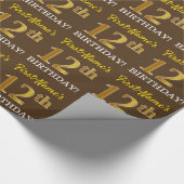 Brown, Imitation Gold Kijk "12th BIRTHDAY" Cadeaupapier (Hoek)