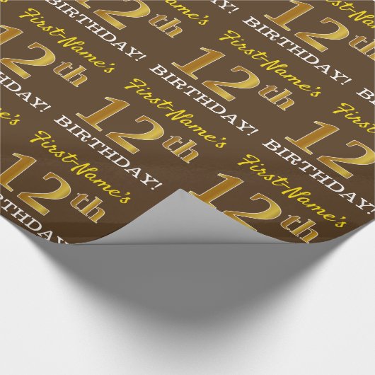 Brown, Imitation Gold Kijk "12th BIRTHDAY" Cadeaupapier (Hoek)