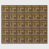 Brown, Imitation Gold Kijk "12th BIRTHDAY" Cadeaupapier (Vlak)