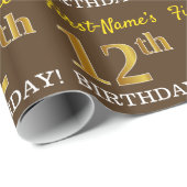 Brown, Imitation Gold Kijk "12th BIRTHDAY" Cadeaupapier (Rol Hoek)
