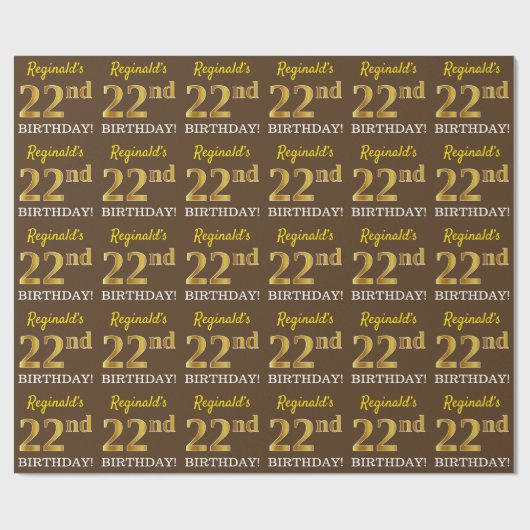 Brown, Imitation Gold Kijk "22e BIRTHDAY" Cadeaupapier (Vlak)