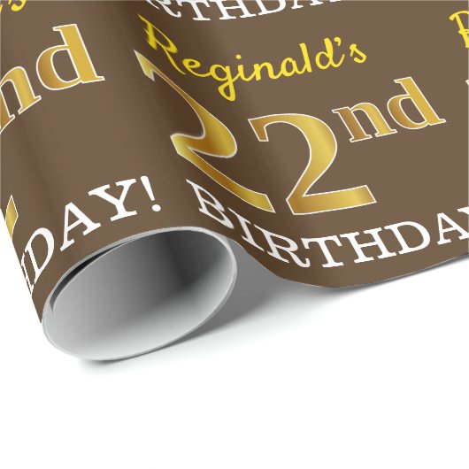 Brown, Imitation Gold Kijk "22e BIRTHDAY" Cadeaupapier (Rol Hoek)