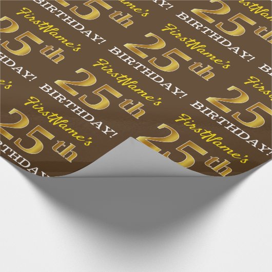 Brown, Imitation Gold Kijk "25th BIRTHDAY" Cadeaupapier (Hoek)