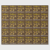 Brown, Imitation Gold Kijk "25th BIRTHDAY" Cadeaupapier (Vlak)
