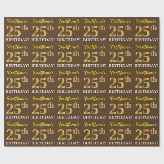 Brown, Imitation Gold Kijk "25th BIRTHDAY" Cadeaupapier (Vlak)