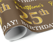 Brown, Imitation Gold Kijk "25th BIRTHDAY" Cadeaupapier (Rol Hoek)