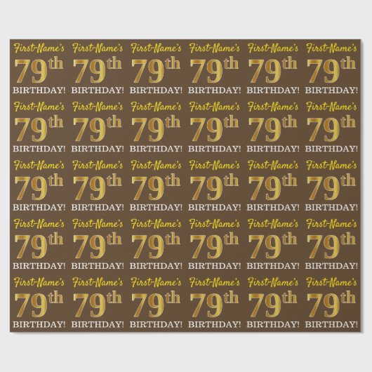 Brown, Imitation Gold Kijk "79th BIRTHDAY" Cadeaupapier (Vlak)