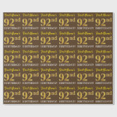 Brown, Imitation Gold Kijk "92e BIRTHDAY" Cadeaupapier (Vlak)