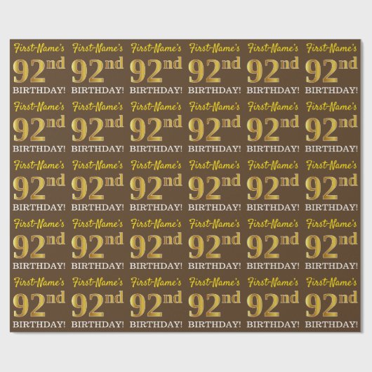 Brown, Imitation Gold Kijk "92e BIRTHDAY" Cadeaupapier (Vlak)