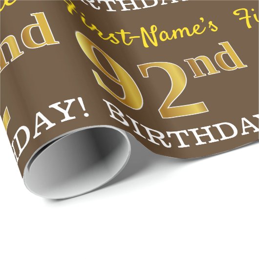 Brown, Imitation Gold Kijk "92e BIRTHDAY" Cadeaupapier (Rol Hoek)