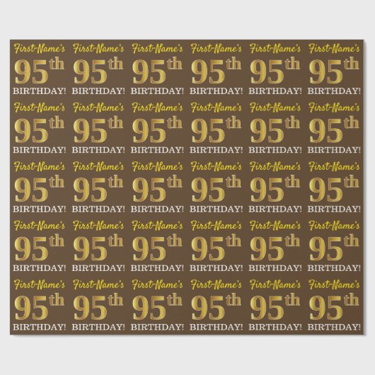 Brown, Imitation Gold Kijk "95th BIRTHDAY" Cadeaupapier (Vlak)