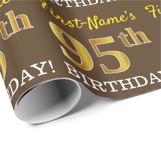 Brown, Imitation Gold Kijk "95th BIRTHDAY" Cadeaupapier (Rol Hoek)