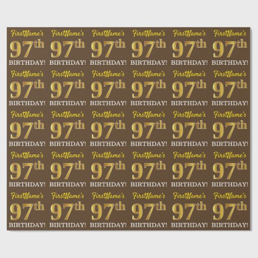 Brown, Imitation Gold Kijk "97th BIRTHDAY" Cadeaupapier (Vlak)