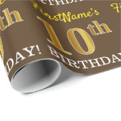 Brown, Imitation Gold look "10th BIRTHDAY" Cadeaupapier (Rol Hoek)