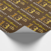 Brown, Imitation Gold look "13th BIRTHDAY" Cadeaupapier (Hoek)