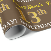 Brown, Imitation Gold look "13th BIRTHDAY" Cadeaupapier (Rol Hoek)