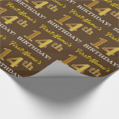 Brown, Imitation Gold look "14th BIRTHDAY" Cadeaupapier (Hoek)
