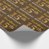 Brown, Imitation Gold look "15th BIRTHDAY" Cadeaupapier (Hoek)