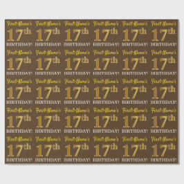 Brown, Imitation Gold look "17th BIRTHDAY" Cadeaupapier