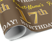 Brown, Imitation Gold look "17th BIRTHDAY" Cadeaupapier (Rol Hoek)