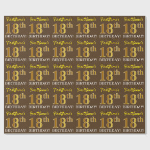 Brown, Imitation Gold look "18th BIRTHDAY" Cadeaupapier