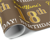 Brown, Imitation Gold look "18th BIRTHDAY" Cadeaupapier (Rol Hoek)