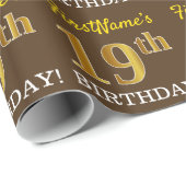 Brown, Imitation Gold look "19th BIRTHDAY" Cadeaupapier (Rol Hoek)