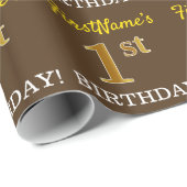 Brown, Imitation Gold look "1st BIRTHDAY" Cadeaupapier (Rol Hoek)