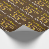 Brown, Imitation Gold look "35th BIRTHDAY" Cadeaupapier (Hoek)