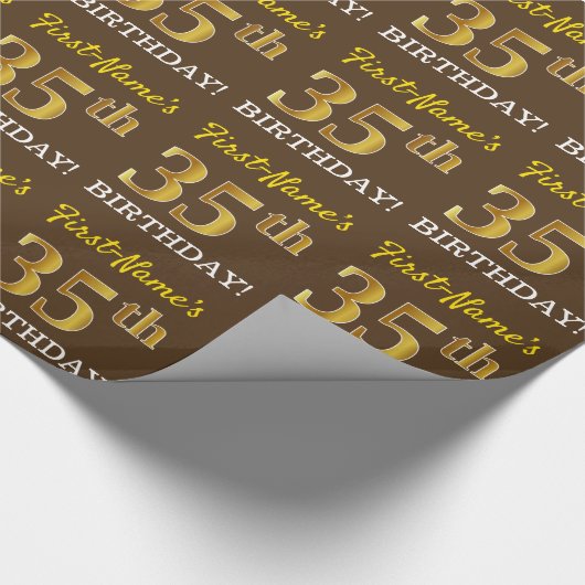 Brown, Imitation Gold look "35th BIRTHDAY" Cadeaupapier (Hoek)