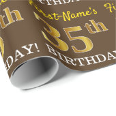 Brown, Imitation Gold look "35th BIRTHDAY" Cadeaupapier (Rol Hoek)