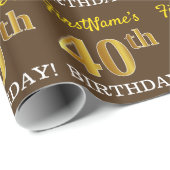Brown, Imitation Gold look "40th BIRTHDAY" Cadeaupapier (Rol Hoek)