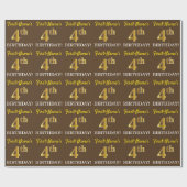 Brown, Imitation Gold look "4th BIRTHDAY" Cadeaupapier (Vlak)