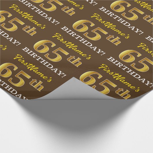 Brown, Imitation Gold look "65th BIRTHDAY" Cadeaupapier (Hoek)