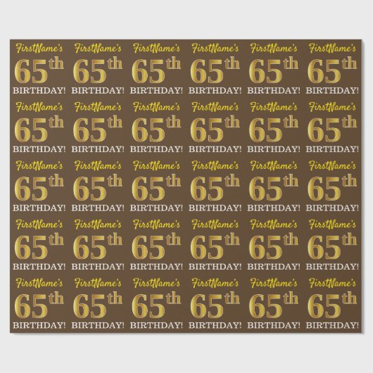 Brown, Imitation Gold look "65th BIRTHDAY" Cadeaupapier (Vlak)