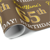 Brown, Imitation Gold look "65th BIRTHDAY" Cadeaupapier (Rol Hoek)