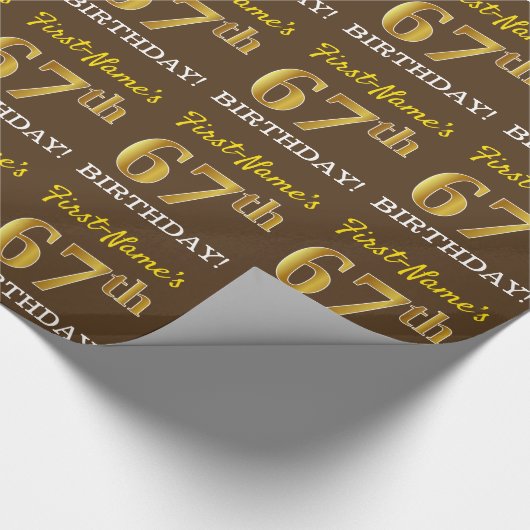 Brown, Imitation Gold look "67th BIRTHDAY" Cadeaupapier (Hoek)