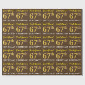 Brown, Imitation Gold look "67th BIRTHDAY" Cadeaupapier (Vlak)