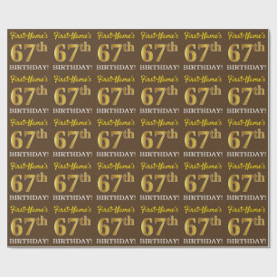 Brown, Imitation Gold look "67th BIRTHDAY" Cadeaupapier