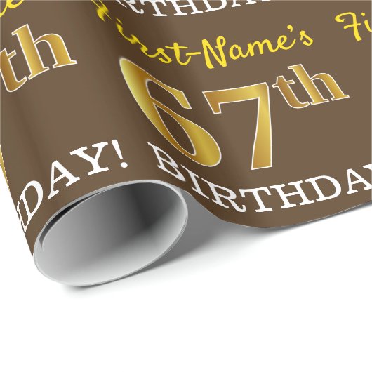 Brown, Imitation Gold look "67th BIRTHDAY" Cadeaupapier (Rol Hoek)
