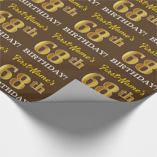 Brown, Imitation Gold look "68th BIRTHDAY" Cadeaupapier (Hoek)