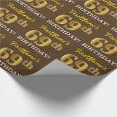 Brown, Imitation Gold look "69th BIRTHDAY" Cadeaupapier (Hoek)