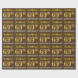 Brown, Imitation Gold look "69th BIRTHDAY" Cadeaupapier